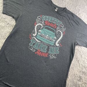Rebel Rose Shirt Mens Large Gray Teal Red Country Roads Take Me Home Car Truck
